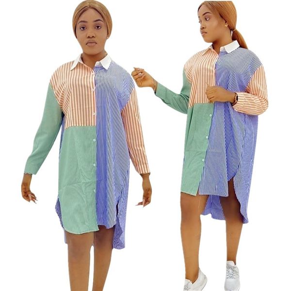 casual dresses designer womens clothes striped shirt long sleeve panelled color turn-down collar splice clubwear midi dress vestido v5qh, Black;gray 
casual dresses designer womens clothes striped shirt long sleeve panelled color turn-down collar splice clubwear midi dress vestido v5qh, Black;gray