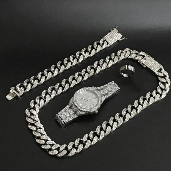 Earrings & Necklace Luxury Men Silver Color Watch Hip Hop Braclete Ring Earring Combo Set Out Cuban For
Earrings & Necklace Luxury Men Silver Color Watch Hip Hop Braclete Ring Earring Combo Set Out Cuban For