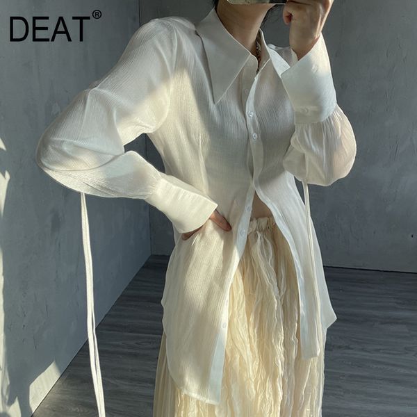 spring lapel glossy with bandage long sleeve white shirt solid color backing and summer gx1020 210421
spring lapel glossy with bandage long sleeve white shirt solid color backing and summer gx1020 210421