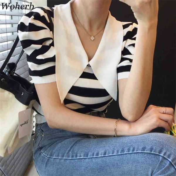 vintage t shirt for women turn down collar puff short sleeve tees korean casual knitted contrast color stripes tshirts 210519, White
vintage t shirt for women turn down collar puff short sleeve tees korean casual knitted contrast color stripes tshirts 210519, White