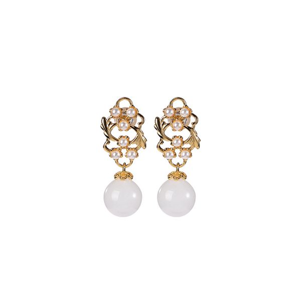 s925 sterling silver gold plated hetian white jade pearl stud earrings personality round beads earring pendant for ladies, Golden
s925 sterling silver gold plated hetian white jade pearl stud earrings personality round beads earring pendant for ladies, Golden