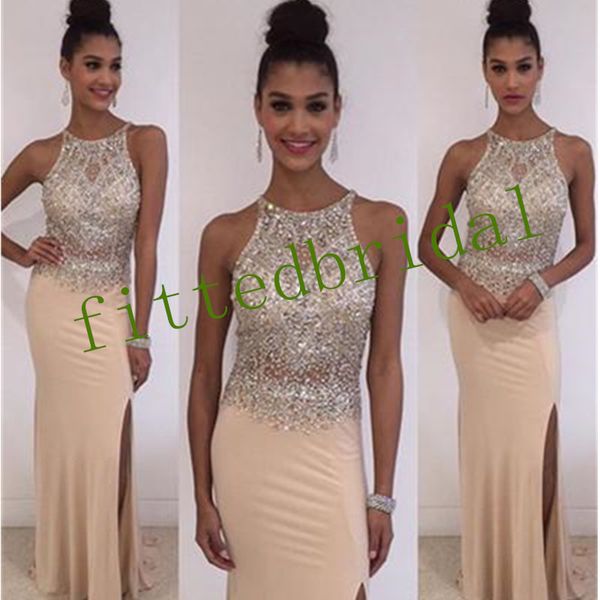 halter neck long prom dresses sparkly crystal beaded side split evening prom gowns formal party wear dress custom made, Black
halter neck long prom dresses sparkly crystal beaded side split evening prom gowns formal party wear dress custom made, Black