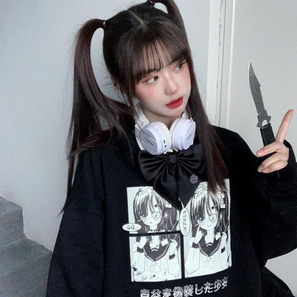 "dark self-disguised girl" original pattern print hooded girl japanese autumn winter thicken loose hoodies female all-match women, Black
"dark self-disguised girl" original pattern print hooded girl japanese autumn winter thicken loose hoodies female all-match women, Black