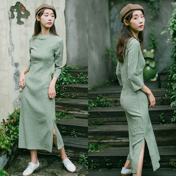 casual dresses spring and summer solid cheongsam long sleeve retro chinese national style women elegant pleated dress vestidos jji, Black;gray
casual dresses spring and summer solid cheongsam long sleeve retro chinese national style women elegant pleated dress vestidos jji, Black;gray