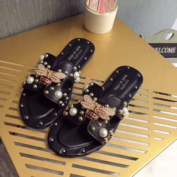 women slipper pearl rivet bee flats summer female luxury slippers lady beach flip flops woman femmes sandales, Black
women slipper pearl rivet bee flats summer female luxury slippers lady beach flip flops woman femmes sandales, Black