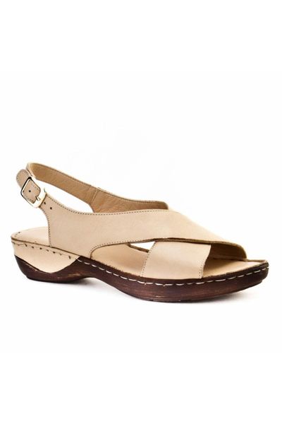 sandals women's beige buckled casual leather, Black