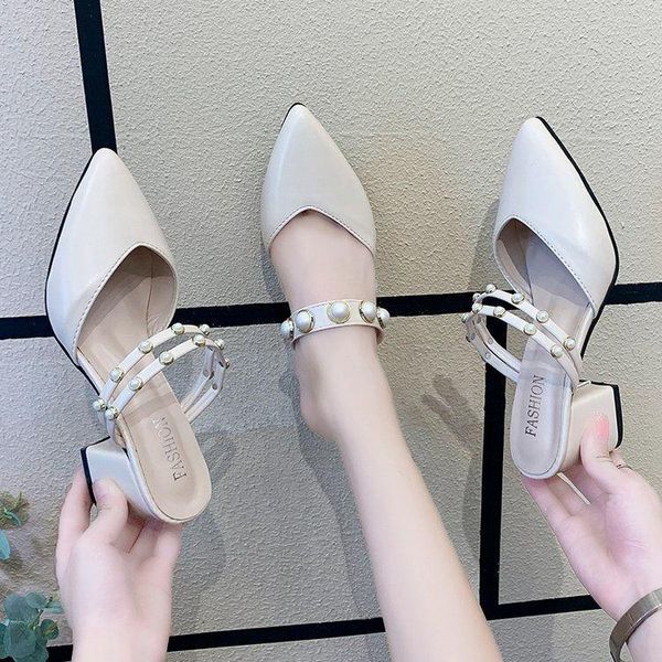 slippers half drag pearl sandals women's summer 2021 high heel outer wear middle thick two baotou muller shoes pointed, Black
slippers half drag pearl sandals women's summer 2021 high heel outer wear middle thick two baotou muller shoes pointed, Black
