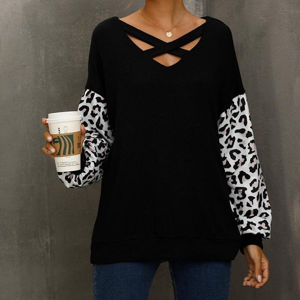 women's t-shirt autumn and winter black long sleeve t shirt for women splicing leopard knitted loose pullover trendy, White
women's t-shirt autumn and winter black long sleeve t shirt for women splicing leopard knitted loose pullover trendy, White