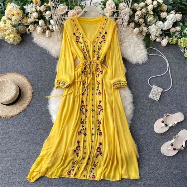 spring summer vintage long dress women slim high waist bandage dresses ladies floral embroidery yellow robe vestid 210525, Black;gray
spring summer vintage long dress women slim high waist bandage dresses ladies floral embroidery yellow robe vestid 210525, Black;gray