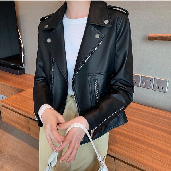 women's leather & faux styles 2021 spring jacket fashion genuine sheepskin coat lady casual biker coats, Black
women's leather & faux styles 2021 spring jacket fashion genuine sheepskin coat lady casual biker coats, Black
