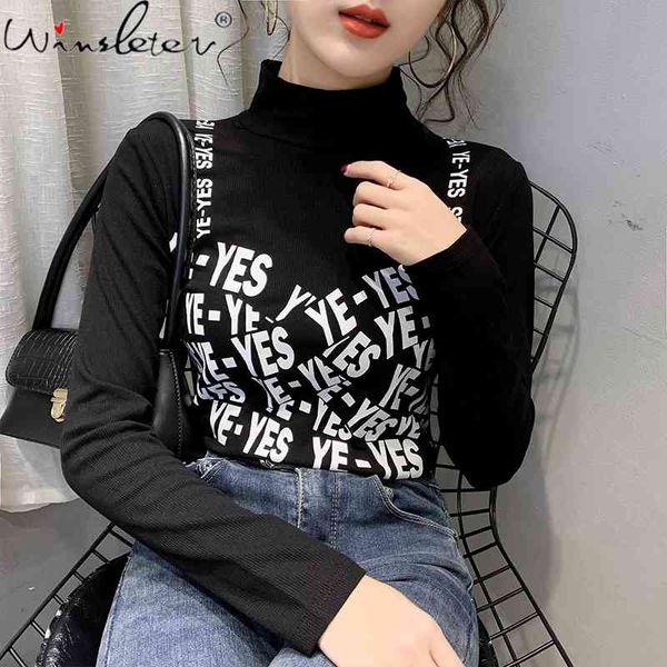 women's t-shirt spring fall korean style women mock neck print letter ropa mujer all match cotton slim tees t0n222a xzav, White
women's t-shirt spring fall korean style women mock neck print letter ropa mujer all match cotton slim tees t0n222a xzav, White