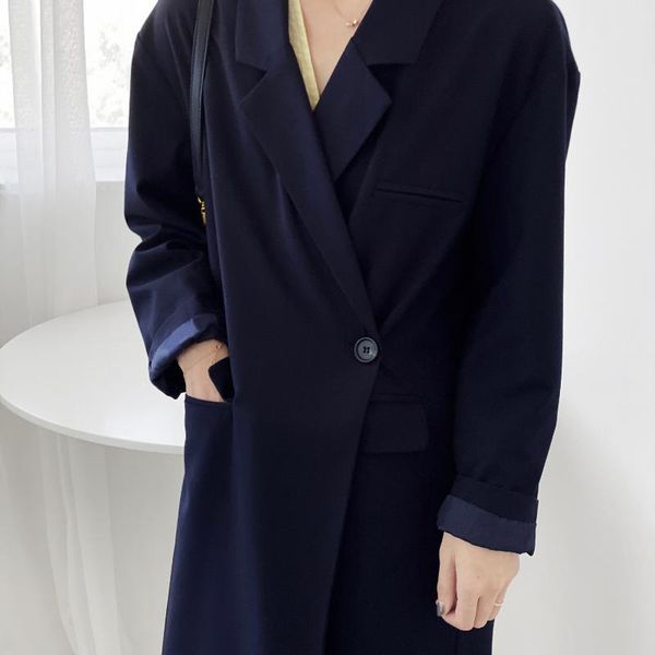 women's suits & blazers autumn 2021 korean version solid color medium length over the knee blazer jacket casual drape feeling, White;black
women's suits & blazers autumn 2021 korean version solid color medium length over the knee blazer jacket casual drape feeling, White;black