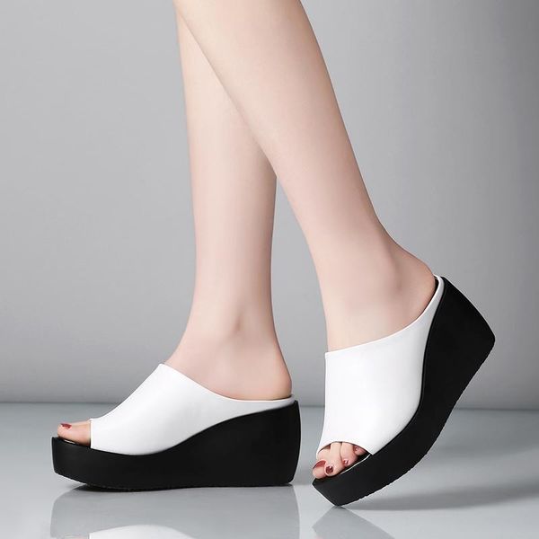 platform wedges slippers cow leather women sandals 2021 female shoes fashion heeled casual summer slides, Black
platform wedges slippers cow leather women sandals 2021 female shoes fashion heeled casual summer slides, Black