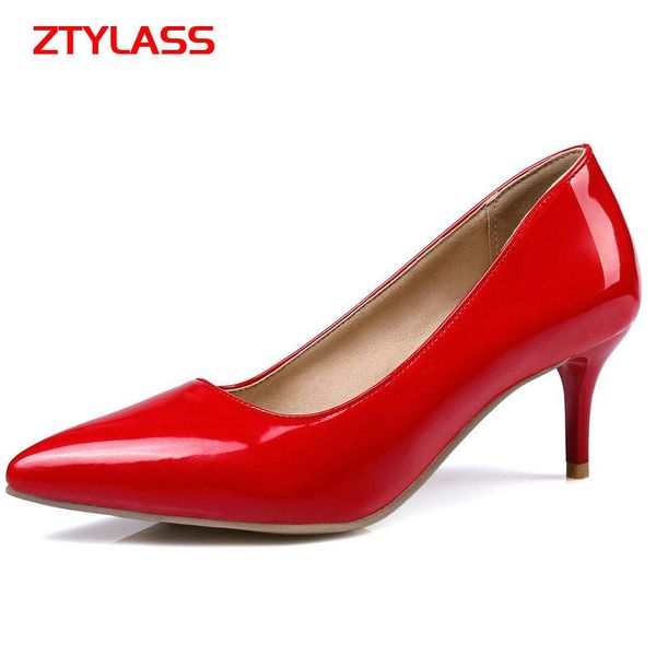 dress shoes red pink women heels woman pu leather high pumps pointed toe wedding party office, Black