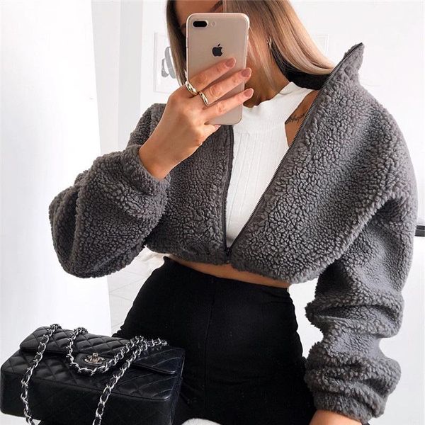 women warm coat high neck zipper crop ladies jacket 2021 autumn winter solid color all match outerwear women's jackets, Black;brown
women warm coat high neck zipper crop ladies jacket 2021 autumn winter solid color all match outerwear women's jackets, Black;brown
