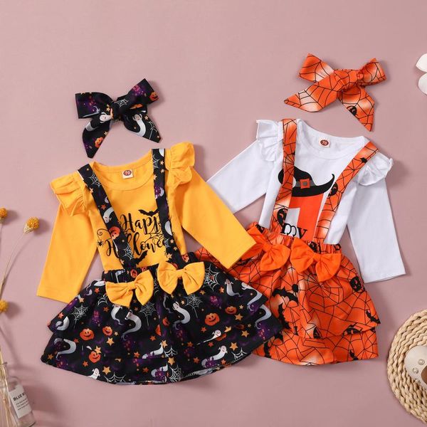 clothing sets 3pcs infant girls clothes autumn long sleeve halloween ruffles romper pumpkin suspender skirts with bow hairband outfits, White
clothing sets 3pcs infant girls clothes autumn long sleeve halloween ruffles romper pumpkin suspender skirts with bow hairband outfits, White