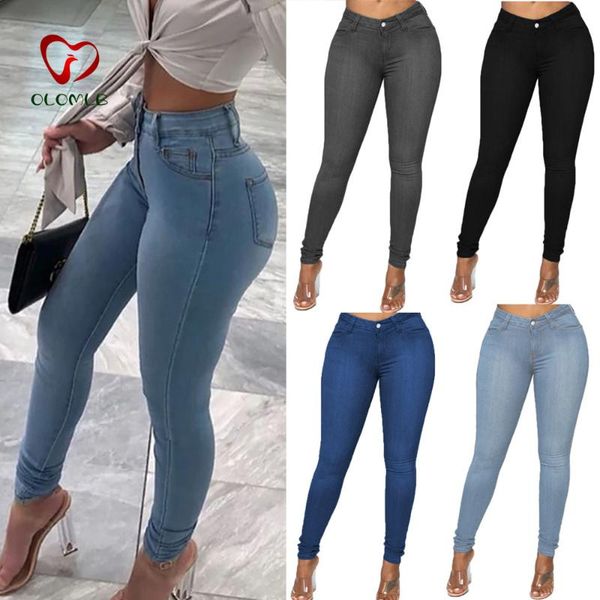 women high waist denim jeans skinny pencil pants plus size xs-6xl women's, Blue