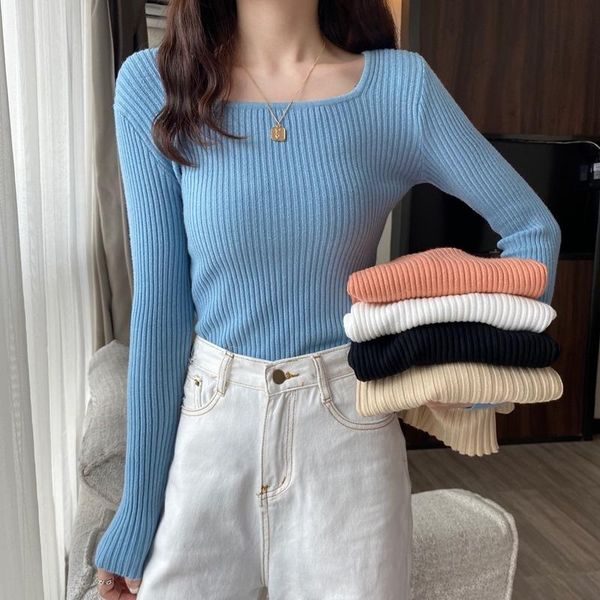 women's sweaters fashion square neck sweater women 2021 early autumn korean style slim long-sleeved bottoming shirt low-neck trend, White;black
women's sweaters fashion square neck sweater women 2021 early autumn korean style slim long-sleeved bottoming shirt low-neck trend, White;black