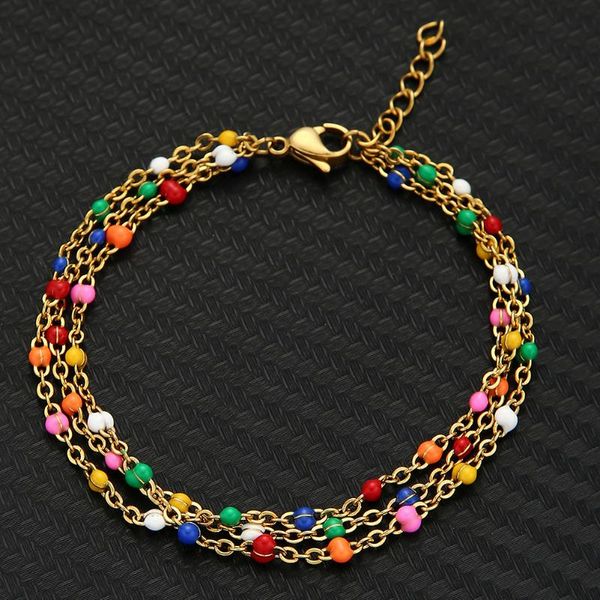 link, chain fashion stainless steel round beads bracelet anklet for women bohemian multilayer color enamel jewelry, Black
link, chain fashion stainless steel round beads bracelet anklet for women bohemian multilayer color enamel jewelry, Black