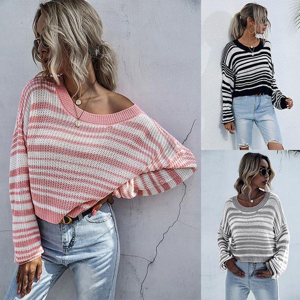 women's sweaters larci bottoming sweater short striped crew neck long sleeve 2021 autumn for women, White;black
women's sweaters larci bottoming sweater short striped crew neck long sleeve 2021 autumn for women, White;black