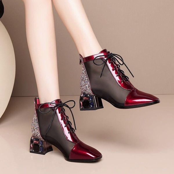 black mesh women's boots fashion rhinestones toe lace-up high heels women transparent ankle female sandals pumps 35-4
black mesh women's boots fashion rhinestones toe lace-up high heels women transparent ankle female sandals pumps 35-4