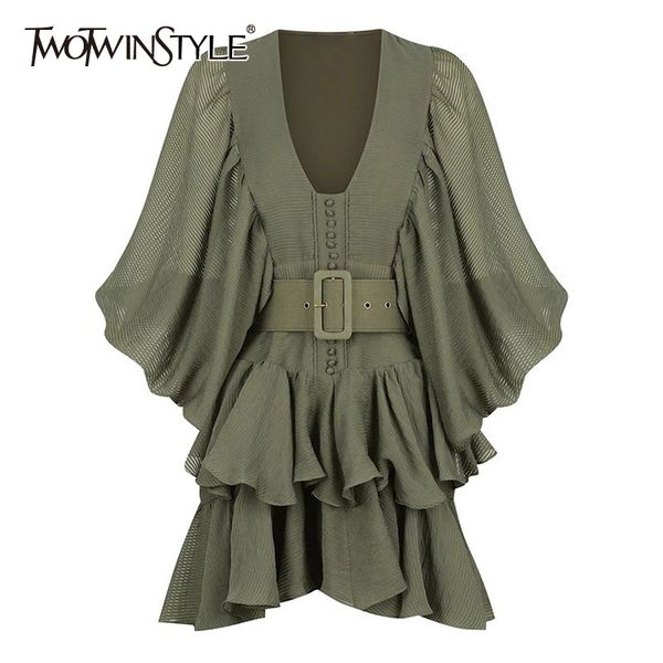 green patchwork ruffle mini dress for women v neck lantern long sleeve high waist sashes slim dresses female spring 210428, Black;gray
green patchwork ruffle mini dress for women v neck lantern long sleeve high waist sashes slim dresses female spring 210428, Black;gray