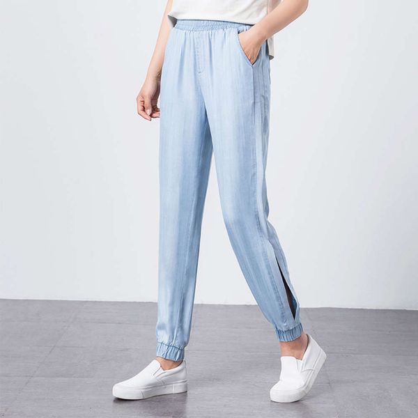summer tencel women's pants ice loose and thin casual, Blue