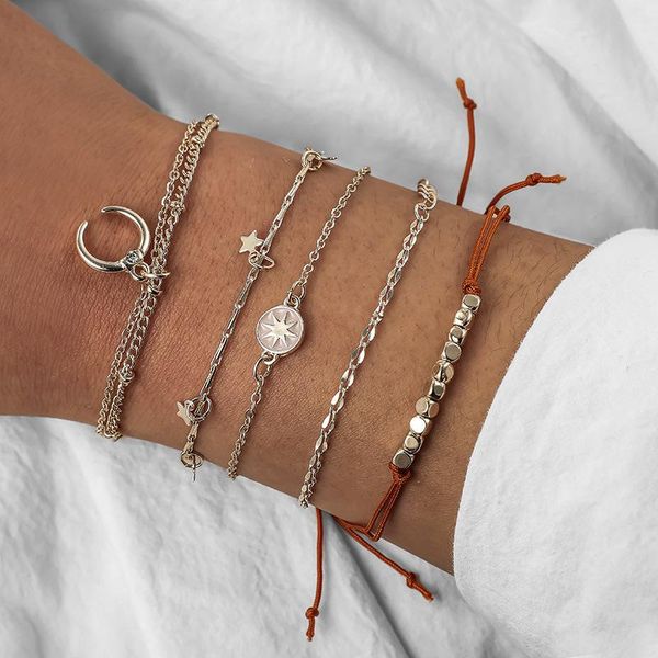 link, chain 5 pcs/set beads bracelets for women trendy ethnic style handmade weave rope star moon charm set jewelry gifts, Black
link, chain 5 pcs/set beads bracelets for women trendy ethnic style handmade weave rope star moon charm set jewelry gifts, Black