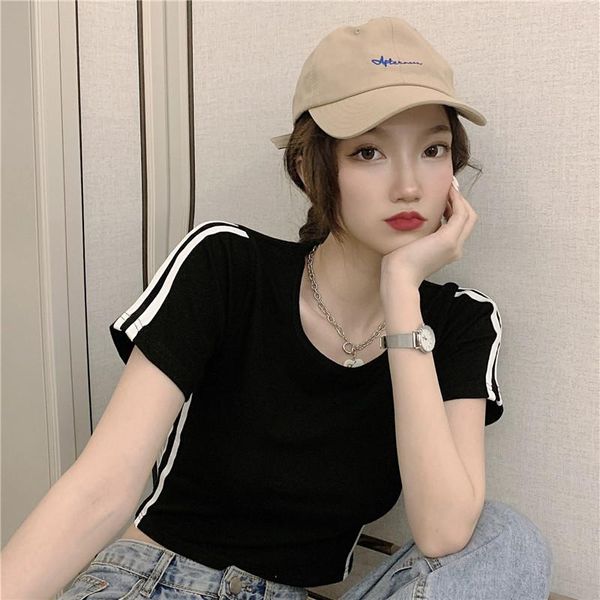 women's t-shirt hong kong style chic striped color matching short-sleeved for women 2021 summer slim fit slimming and short, White
women's t-shirt hong kong style chic striped color matching short-sleeved for women 2021 summer slim fit slimming and short, White