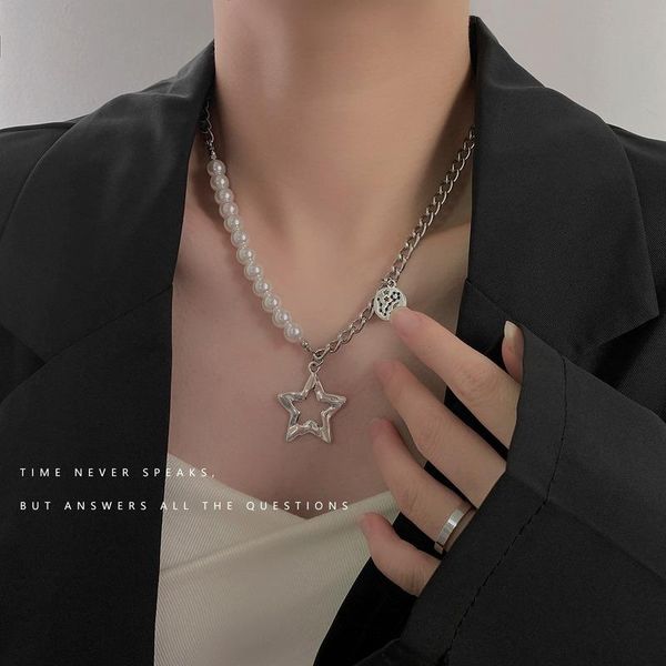 chains pentagram women necklaces splicing necklace lady fashion artificial pearl elegant pendant light luxury design alloy collares, Silver
chains pentagram women necklaces splicing necklace lady fashion artificial pearl elegant pendant light luxury design alloy collares, Silver
