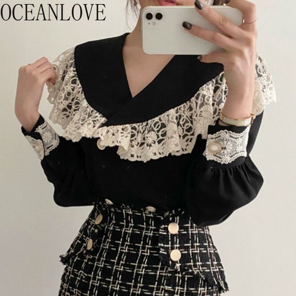 women blouse lace elegant chiffon blusas retro korean black v neck spring shirts chic ropa mujer 19637 210415, White
women blouse lace elegant chiffon blusas retro korean black v neck spring shirts chic ropa mujer 19637 210415, White
