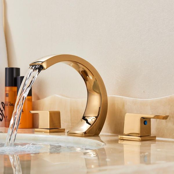 bathroom sink faucets two handles deck mounted golden brass waterfall basin faucet widespread vanity mixer
bathroom sink faucets two handles deck mounted golden brass waterfall basin faucet widespread vanity mixer