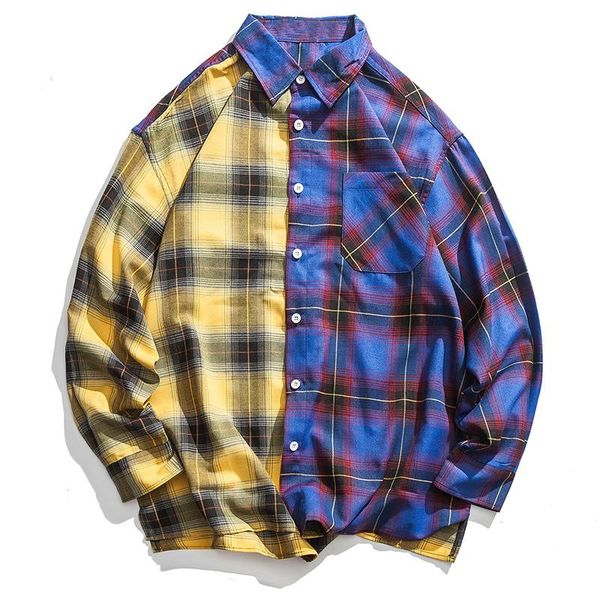men's casual shirts fcl male shirt vintage color block plaid cotton outwear men 2021 hip hop fashion streetwear, White;black
men's casual shirts fcl male shirt vintage color block plaid cotton outwear men 2021 hip hop fashion streetwear, White;black