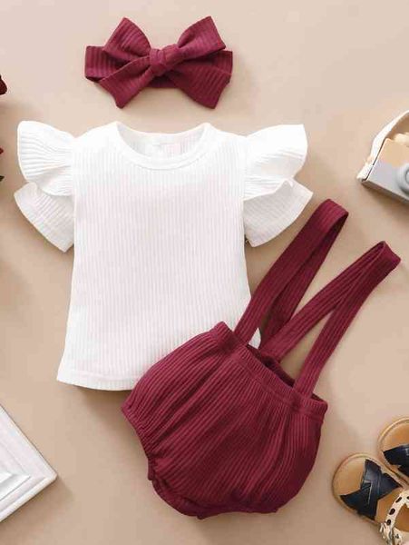 baby girl rib knit tee & shorts with headband she, Blue