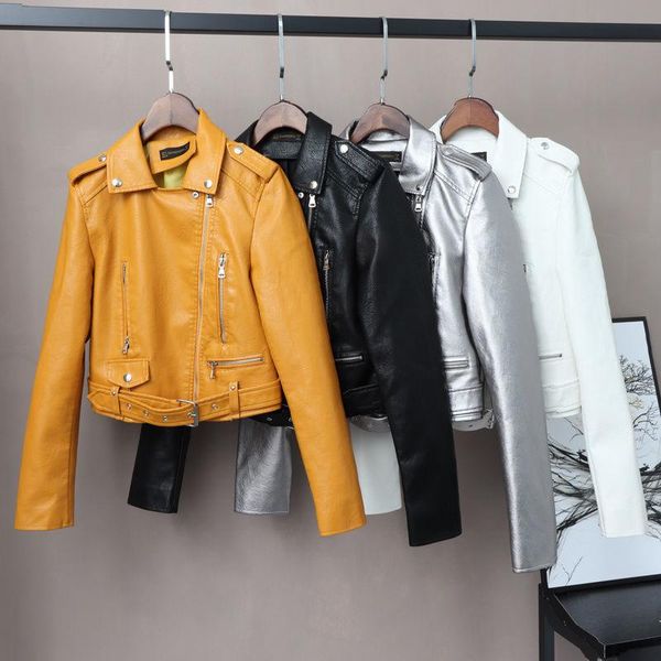 women's leather & faux 2021 coat women 's short pu motorcycle jacket korean fashion belt slim, Black
women's leather & faux 2021 coat women 's short pu motorcycle jacket korean fashion belt slim, Black