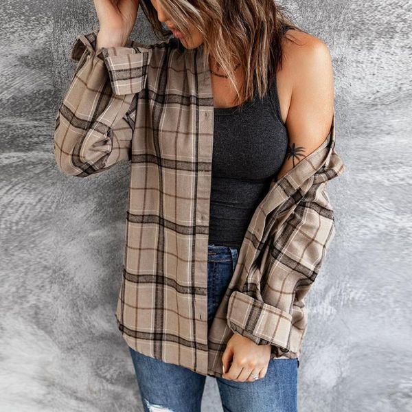 women's jackets 2021 womens plaid print coat long sleeve female lapel stripe loose ladies casual shirt style jacket fall clothes ropa, Black;brown
women's jackets 2021 womens plaid print coat long sleeve female lapel stripe loose ladies casual shirt style jacket fall clothes ropa, Black;brown