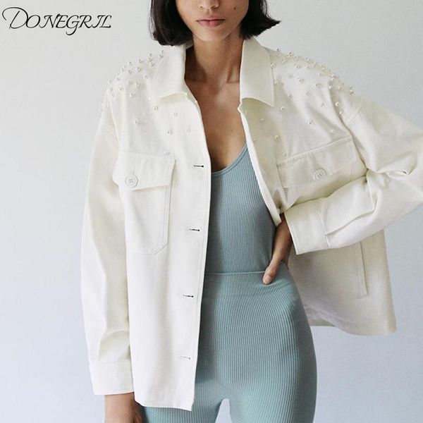 women's jackets 2021 casual turn down collar women fashion artificial pearl white coats elegant pockets female ladies, Black;brown
women's jackets 2021 casual turn down collar women fashion artificial pearl white coats elegant pockets female ladies, Black;brown