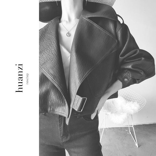 women's leather & faux small tall spring and autumn locomotive wind retro loose jacket female short high waist, Black
women's leather & faux small tall spring and autumn locomotive wind retro loose jacket female short high waist, Black