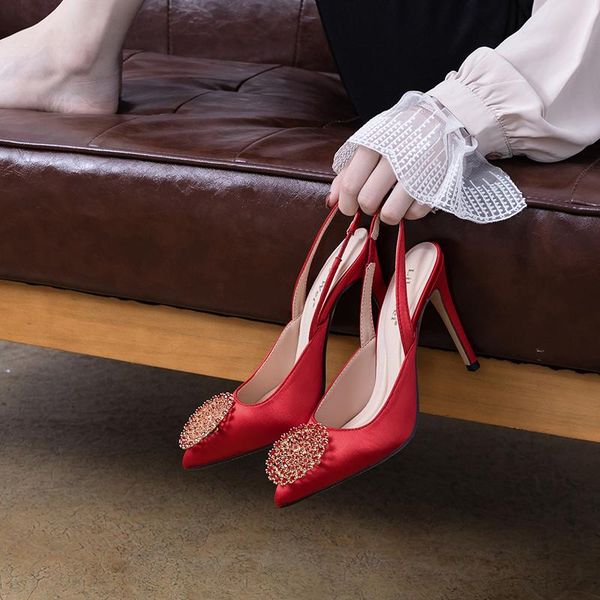 spring satin pointed toe rhinestone round buckle stiletto heels large size small banquet dress female sandals 31-44 shoes, Black
spring satin pointed toe rhinestone round buckle stiletto heels large size small banquet dress female sandals 31-44 shoes, Black