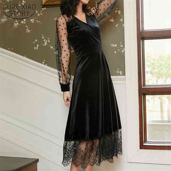 spring fashion women lace dress black long vintage sleeve velvet mesh for v-neck robe femme 13084 210421, Black;gray
spring fashion women lace dress black long vintage sleeve velvet mesh for v-neck robe femme 13084 210421, Black;gray