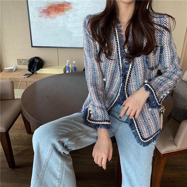 jackets elegant striped tweed sweet autumn tassel chic double-breasted jackets plus size office ladies all-match coat, Black;brown
jackets elegant striped tweed sweet autumn tassel chic double-breasted jackets plus size office ladies all-match coat, Black;brown