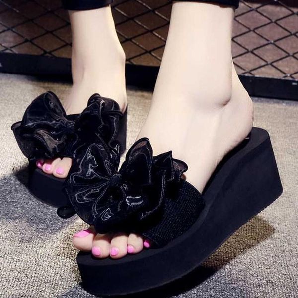 bow wedge slippers platform slides women's high heel shoes for women house summer beach, Black
bow wedge slippers platform slides women's high heel shoes for women house summer beach, Black