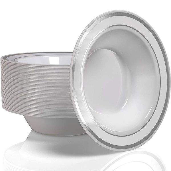 disposable dinnerware 20pcs dinner bowl 12 oz white hard plastic with silver and gold edges suitable for parties weddings catering
disposable dinnerware 20pcs dinner bowl 12 oz white hard plastic with silver and gold edges suitable for parties weddings catering