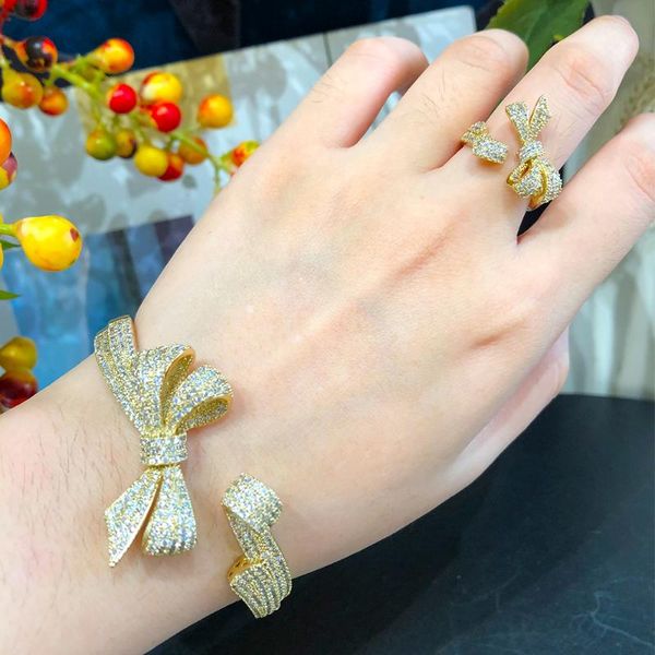 earrings & necklace blachette trendy exquisite japanese korean style shiny bow open bracelet ring set zircon female girl daily party anniver, Silver