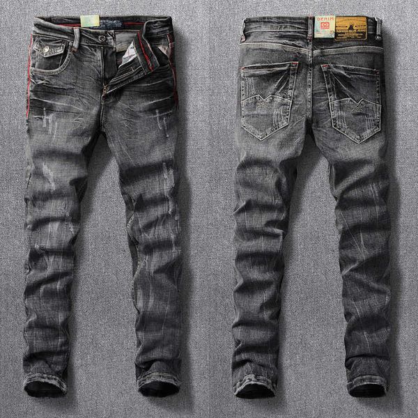 men's jeans italian vintage fashion retro black gray elastic slim fit ripped streetwear distressed designer denim pants o31e, Blue
men's jeans italian vintage fashion retro black gray elastic slim fit ripped streetwear distressed designer denim pants o31e, Blue