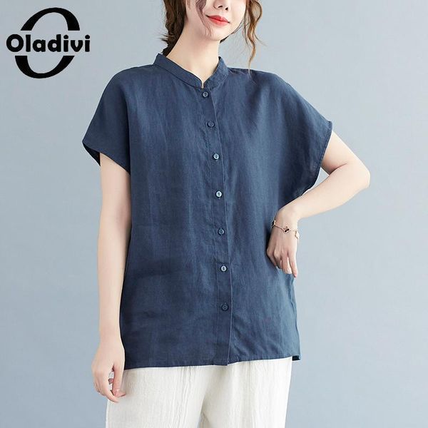women's blouses & shirts oladivi oversized clothing casual loose cotton linen 2021 summer women short sleeve solid female blusas 88892, White
women's blouses & shirts oladivi oversized clothing casual loose cotton linen 2021 summer women short sleeve solid female blusas 88892, White