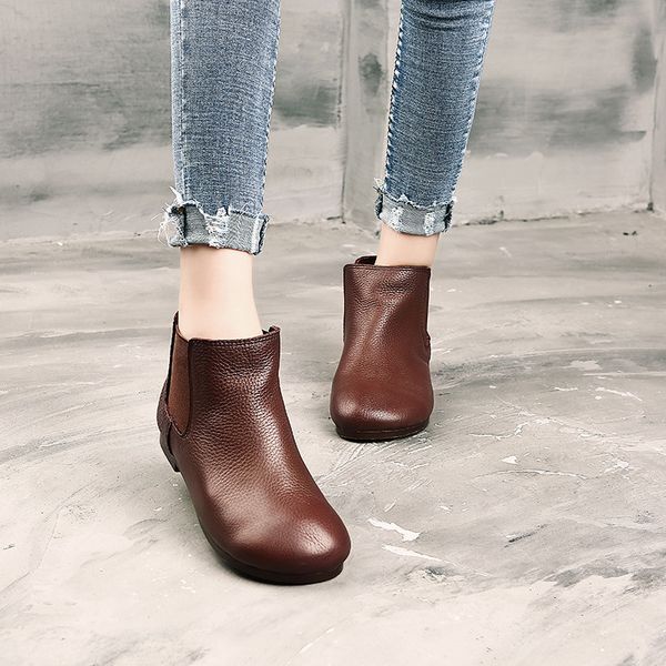 handmade leather short flat bottomed literary plush sen round head cowhide women's sho single boots, Black
handmade leather short flat bottomed literary plush sen round head cowhide women's sho single boots, Black
