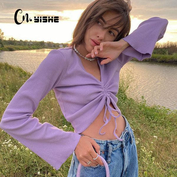 cnyishe long sleeve v-neck bandage crop women t-shirt tees fashion ruched lace up streetwear tshirts female blusas 210419, White
cnyishe long sleeve v-neck bandage crop women t-shirt tees fashion ruched lace up streetwear tshirts female blusas 210419, White