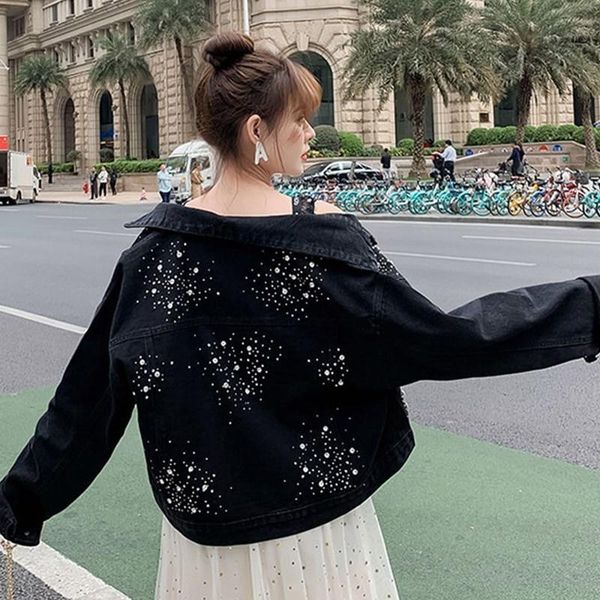 women's jackets diamond beaded black denim outerwear women 2021 fashion female spring and autumn loose korean style plus size, Black;brown
women's jackets diamond beaded black denim outerwear women 2021 fashion female spring and autumn loose korean style plus size, Black;brown