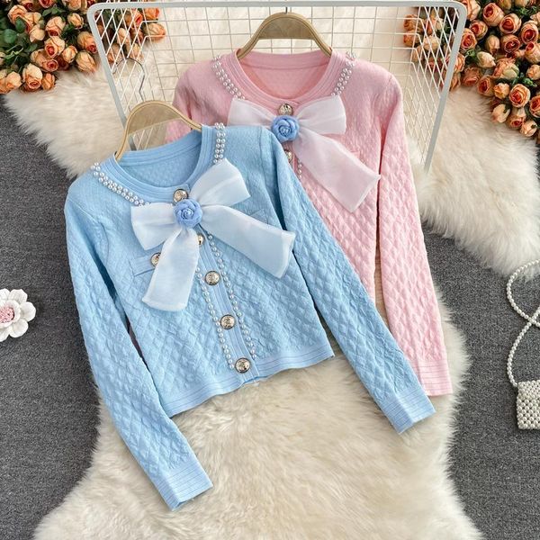women's jackets bow knit cardigan 2021 autumn winter design sense of aging sweet short round neck beaded top, Black;brown
women's jackets bow knit cardigan 2021 autumn winter design sense of aging sweet short round neck beaded top, Black;brown